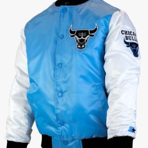 Chicago Bulls Tobacco Road Blue And White Satin Varsity Jacket