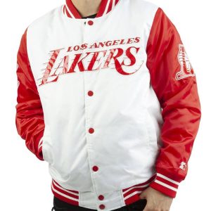 La Lakers White And Red Satin Jacket