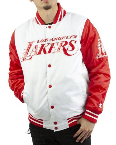 La Lakers White And Red Satin Jacket