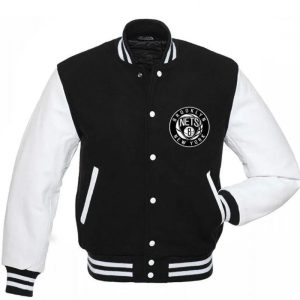 Nba Brooklyn Nets Letterman Black And White Jacket