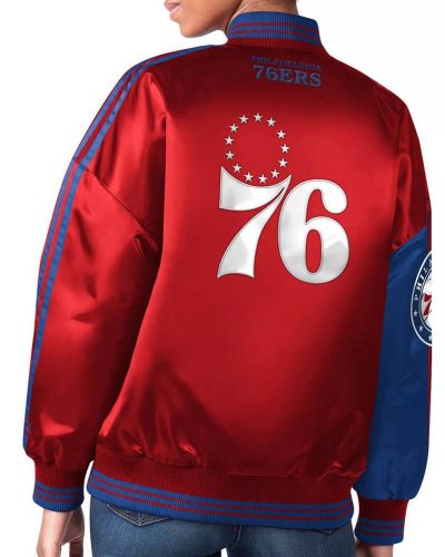 Philadelphia 76ers Split Colorblock Blue And Red Satin Jacket