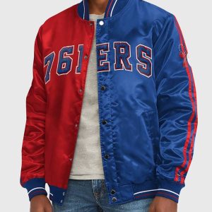 Philadelphia 76ers Red And Blue Varsity Satin Jacket