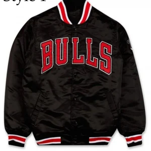 Starter Chicago Bulls Black Satin Bomber Jacket