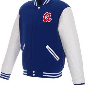 Atlanta Braves Royal Blue and White Varsity Wool/Leather Full-Snap Jacket