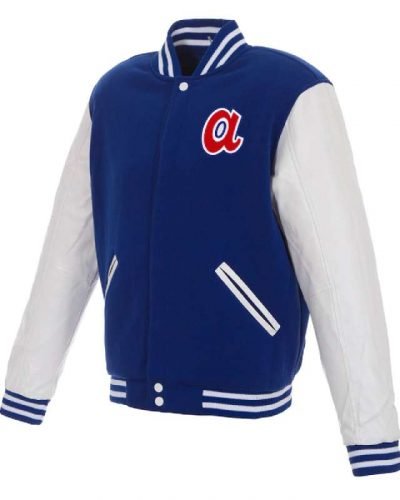 Atlanta Braves Royal Blue and White Varsity Wool/Leather Full-Snap Jacket