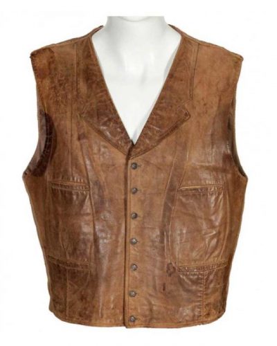John Wayne The Cowboys Wil Andersen Distressed Brown Leather Vest
