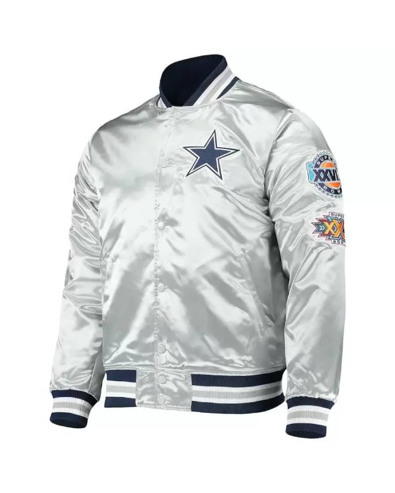 NFL Team Silver Dallas Cowboys Satin Jacket MLJ