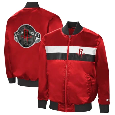 Ambassador Houston Rockets Bomber Red Satin Jacket