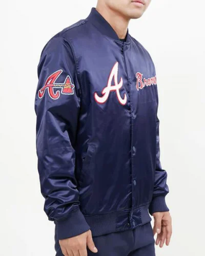 Atlanta Braves Chest Hit Logo Satin Blue Jackets
