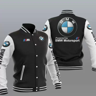 Black White BMW Motorsport Baseball Varsity Jacket