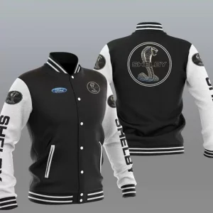 Black White Ford Shelby Car Baseball Varsity Jacket