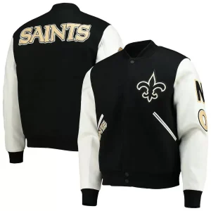 Black White NFL Team New Orleans Saints Varsity Jacket