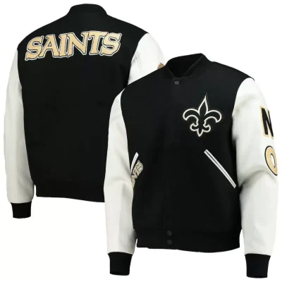 Black White NFL Team New Orleans Saints Varsity Jacket