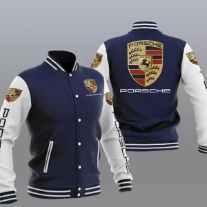 Blue White Porsche Car Baseball Varsity Jacket
