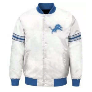 Detroit Lions Striped White Satin Jacket