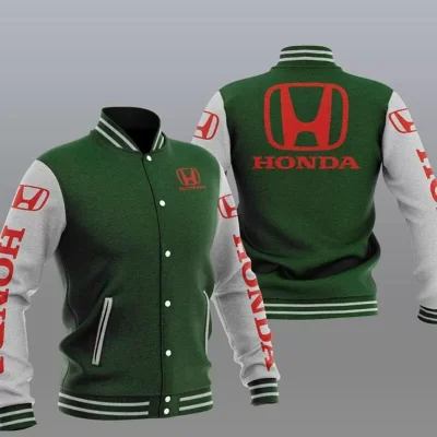 Green Grey Honda Car Baseball Varsity Jacket