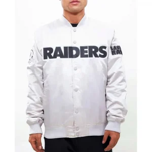 Las Vegas Raiders Big Logo Satin Silver Jacket