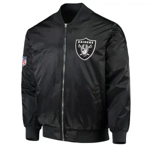 Las Vegas Raiders Zip-Up Black Bomber Satin Jacket
