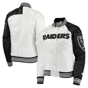 Los Angeles Las Vegas Raiders White & Black Satin Jacket