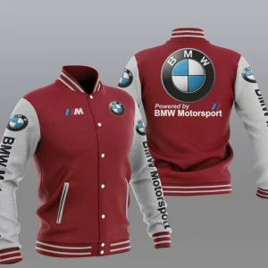 Maroon Grey BMW Motorsport Baseball Varsity Jacket