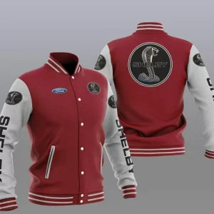 Maroon Grey Ford Shelby Car Baseball Varsity Jacket