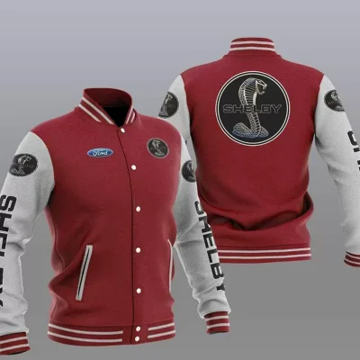 Maroon Grey Ford Shelby Car Baseball Varsity Jacket