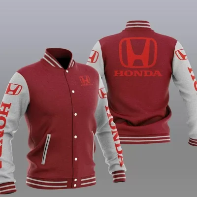 Maroon Grey Honda Car Baseball Varsity Jacket