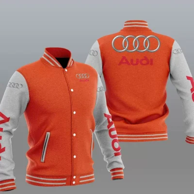 Orange Grey Audi Car Baseball Varsity Jacket
