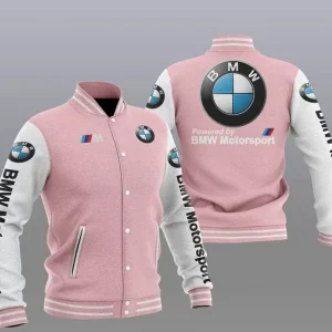 Pink White BMW Motorsport Baseball Varsity Jacket