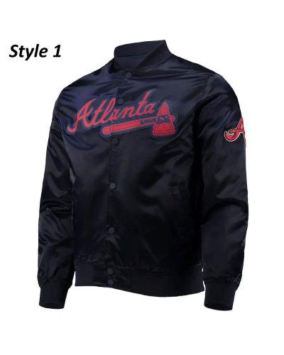 Navy Wordmark Atlanta Braves Full-snap Satin Jacket