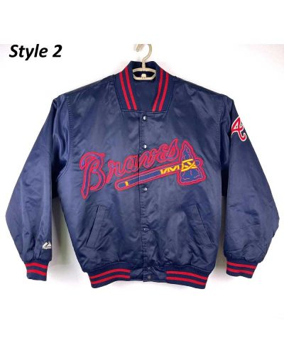 Navy Wordmark Atlanta Braves Full-snap Satin Jacket