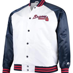 White And Navy Clean-up Hitter Atlanta Braves Satin Jacket