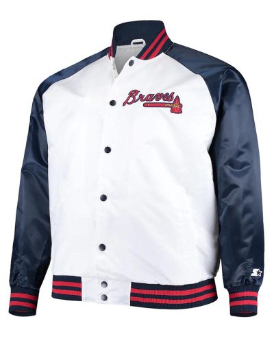 White And Navy Clean-up Hitter Atlanta Braves Satin Jacket