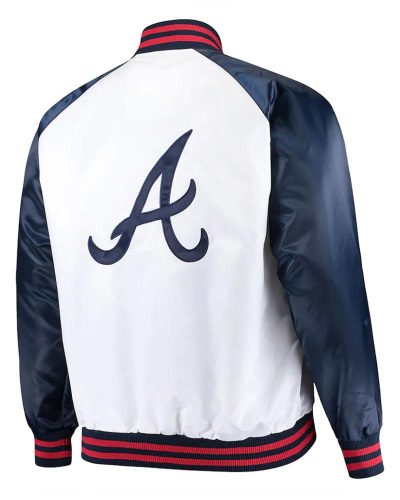 White And Navy Clean-up Hitter Atlanta Braves Satin Jacket