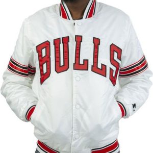 Striped Chicago Bulls White Satin Jacket