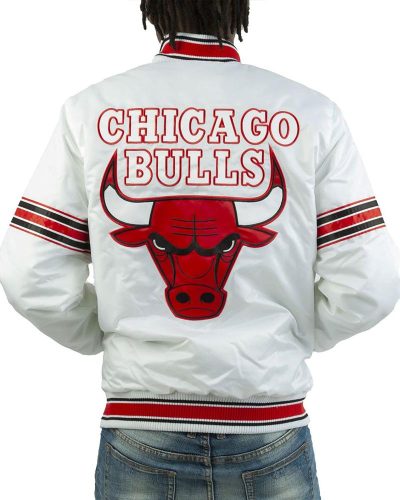 Striped Chicago Bulls White Satin Jacket