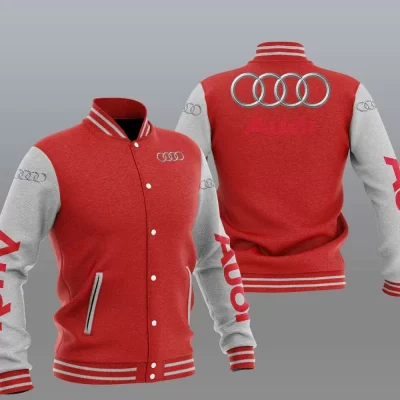 Red Grey Audi Car Baseball Varsity Jacket