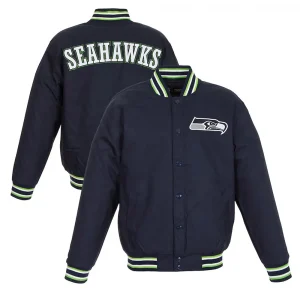 Seattle Seahawks Varsity Navy Blue Cotton Jacket