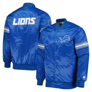 The Pick and Roll Detroit Lions Blue Full-Snap Satin Jacket