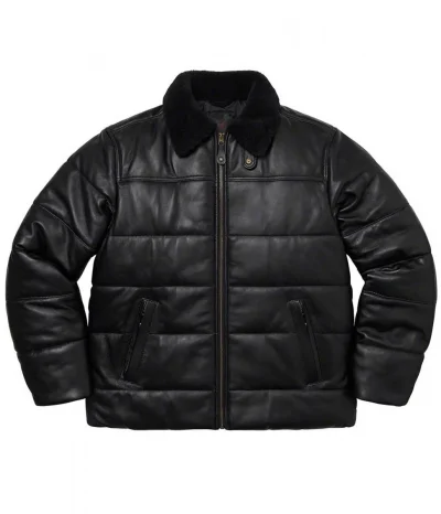 Unisex Puffer Fur Collar Black Jacket
