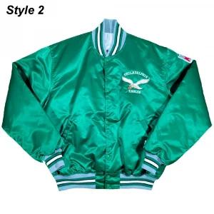 90’s Philadelphia Eagles Green Satin Green Bomber Jacket