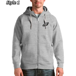 Antigua Victory Philadelphia Eagles Full-Zip Grey Hoodie