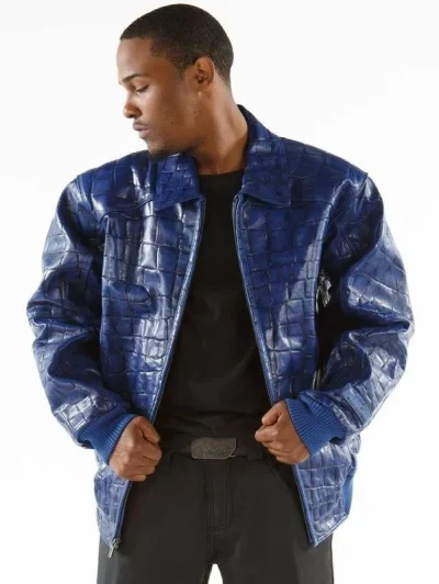 Blue Pelle Pelle Mens Crocodile Skin Leather Jacket