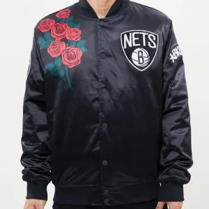 Brooklyn Nets Rose Satin Black Jacket