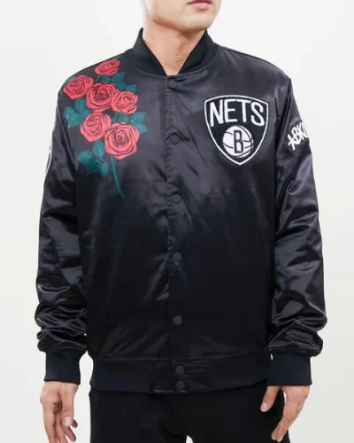 Brooklyn Nets Rose Satin Black Jacket