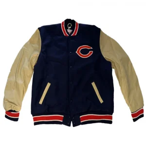 Chicago Bears Navy Blue and Off White Letterman Jacket