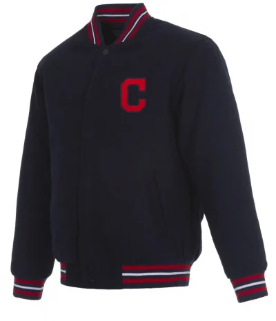 Cleveland Indians Navy Blue Wool Letterman Jacket