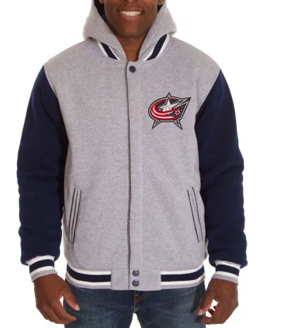 Columbus Blue Jackets Fleece Blue and Grey Jacket with Hood