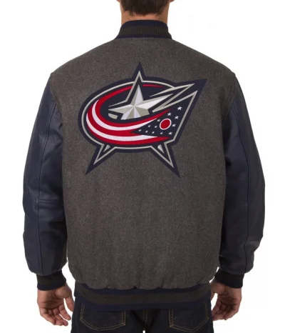 Columbus Blue Jackets Letterman Grey and Blue Jackets