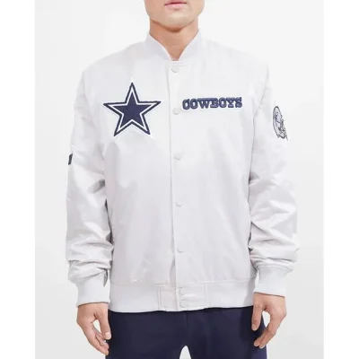 Dallas Cowboys Chest Hit Logo White Satin Jacket